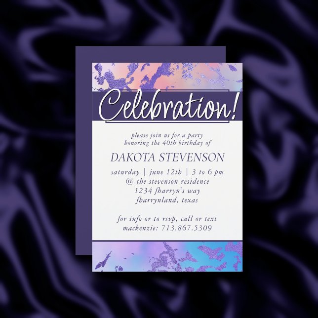 Invitación Guay Marble | Cumpleaños morado azul y naranja ros (Subido por el creador)