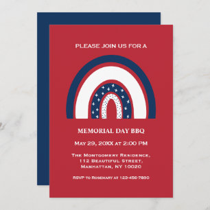 Invitación Guay Memorial Day BBQ Fiesta arcoiris rojo azul bl