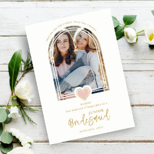 Invitación Guay Modern Fancy Jr Bridesmaid Pink Lace Heart