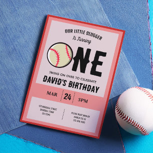Invitación Guay Modern Little Slugger Béisbol Primer cumpleañ