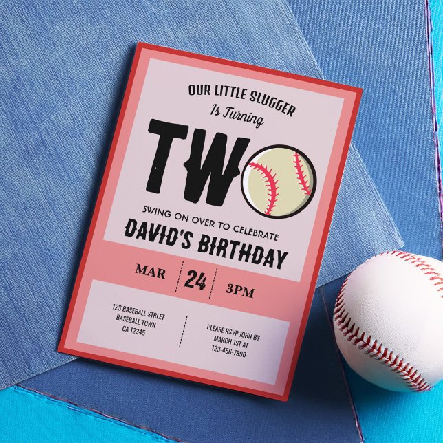 Invitación Guay Modern Little Slugger Béisbol Segundo Cumplea (Subido por el creador)