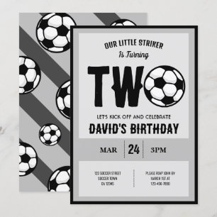 Invitación Guay Moderno Little Striker Soccer 2º cumpleaños