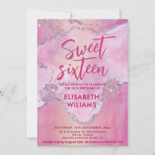 Invitación Guay moderno purpurina acuarela mauve dulce 16