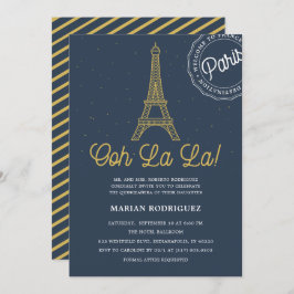 Invitación Guay Navy Blue Gold Torre Eiffel Paris Quinceañera