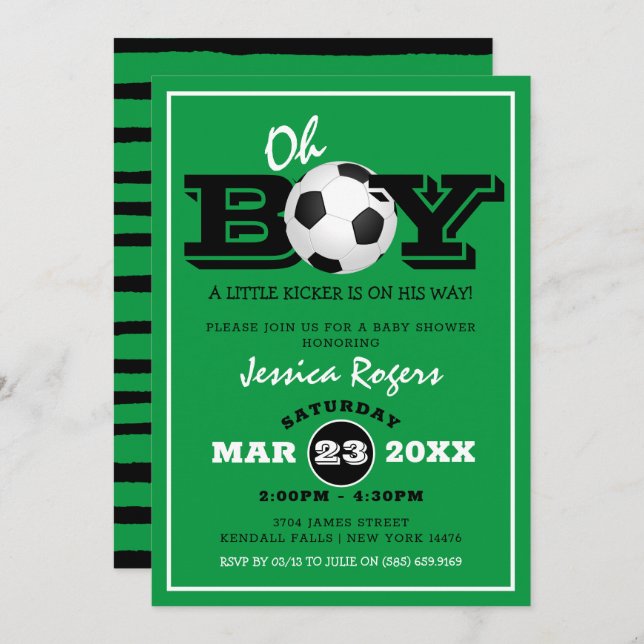 Invitación Guay 'Oh Boy' Football Soccer Sports Baby Shower (Anverso / Reverso)
