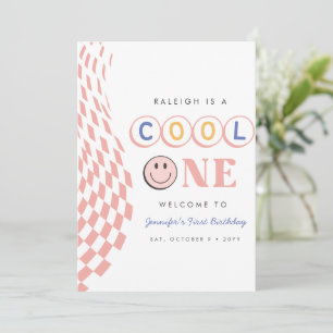 Invitación Guay One Chica First Birday Checkered Retro