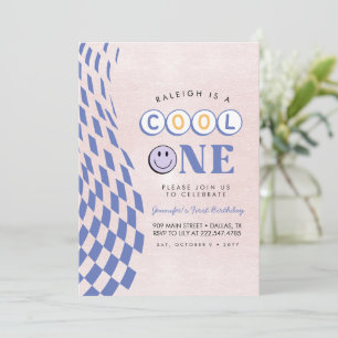 Invitación Guay One Chica First Birday Checkered Retro