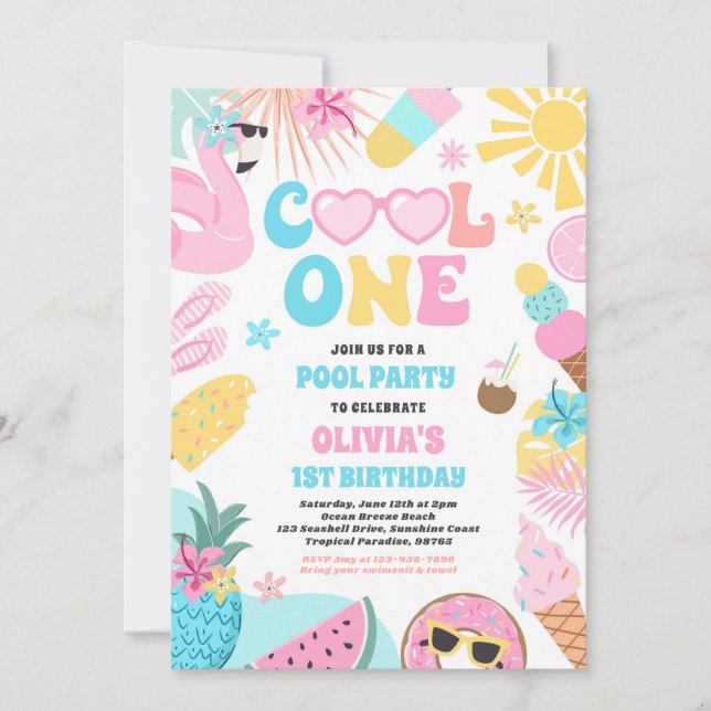 Invitación Guay One Tropical Summer Beach Primer Fiesta de Cu (Anverso)