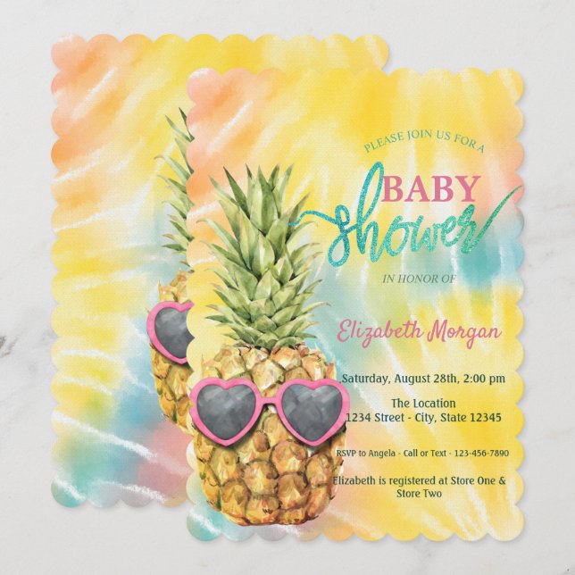 Invitación Guay Pineapple Tropical Tye Baby Shower (Anverso / Reverso)