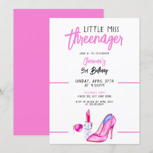 Invitación Guay Pink Makeup Tema Girly Tercer Cumpleaños