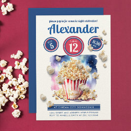 Invitación Guay Popcorn Movie Night Cinema Fiesta Watercolor