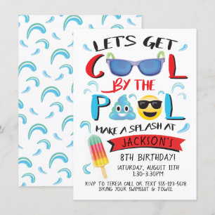 Invitación Guay por la fiesta de cumpleaños de Pool Emoji Boy