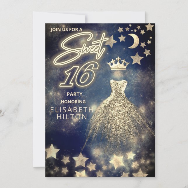 Invitación Guay princess Gold Sequins vestimenta estrellas de (Anverso)