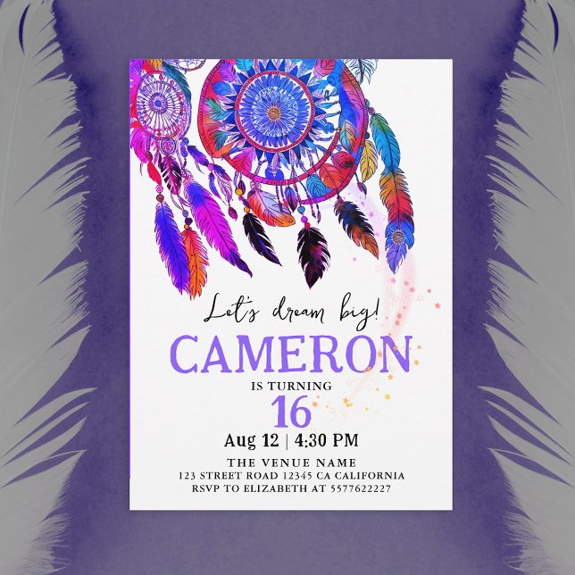 Invitación Guay Purple Indian Dream Catcher Watercolor (Subido por el creador)