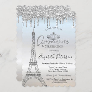 Invitación Guay Purpurina Torre Eiffel, Dris Plata Quinceañer