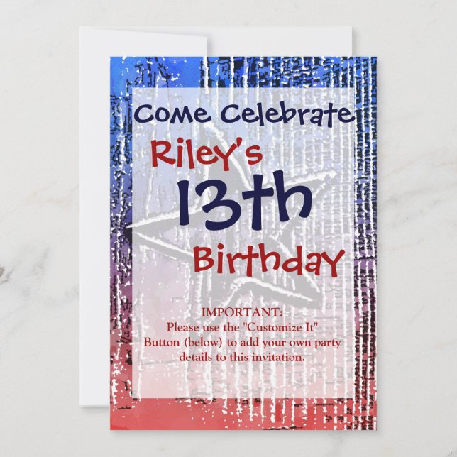 Invitación Guay Rojo y Azul Estrella pop de arte (Anverso)