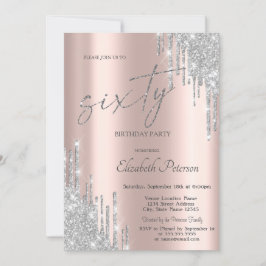 Invitación Guay Silver Purpurina Drips Rosa Oro 60 cumpleaños