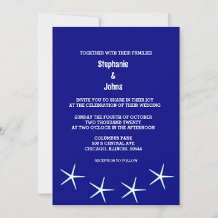 Invitación Guay Starfish Navy Blue Beach Destination Wedding