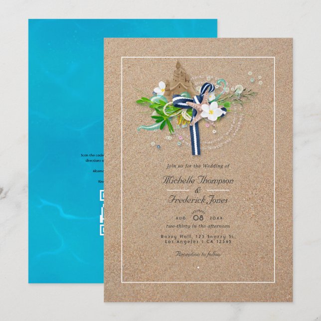 Invitación Guay Summer QR Code RSVP Beach Wedding (Anverso / Reverso)