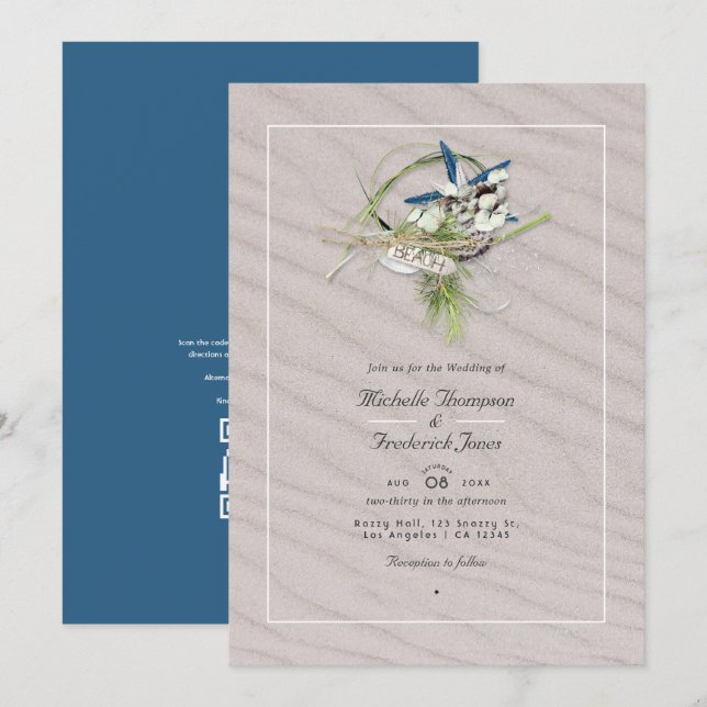 Invitación Guay Summer QR Code RSVP Beach Wedding (Anverso / Reverso)