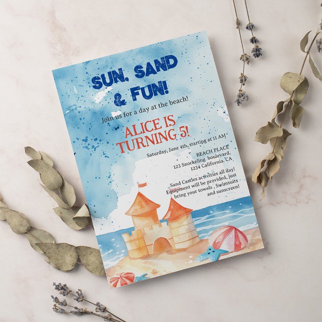 Invitación Guay Sun Fun Beach Fiesta Sand Castle Kids Cumplea (Subido por el creador)