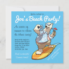 Invitación Guay Surfing Polar Bear con Personalizado de cócte