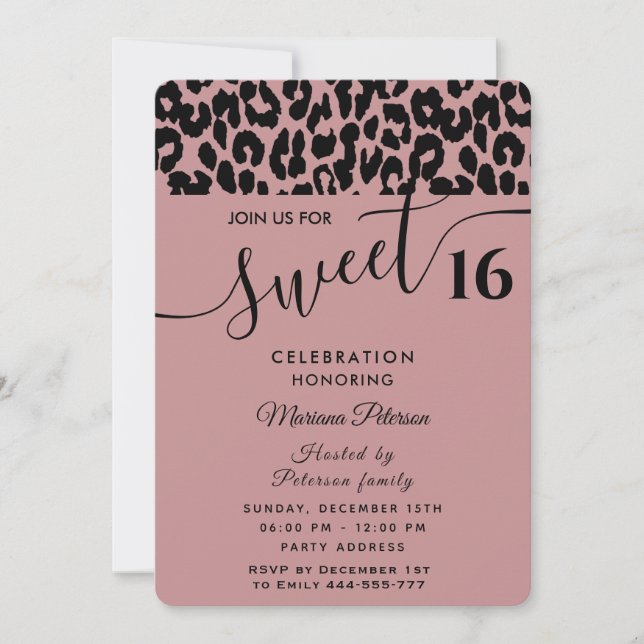 Invitación Guay Trendy atractiva leopard dulce 16 (Anverso)