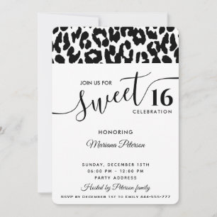 Invitación Guay Trendy dulce de leopardo blanco negro 16