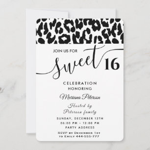 Invitación Guay Trendy dulce de leopardo blanco negro 16