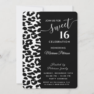 Invitación Guay Trendy dulce de leopardo blanco negro 16