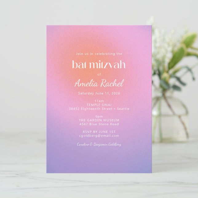 Invitación Guay Trendy Gradient Pink Purple Bat Mitzvah (Anverso de pie)