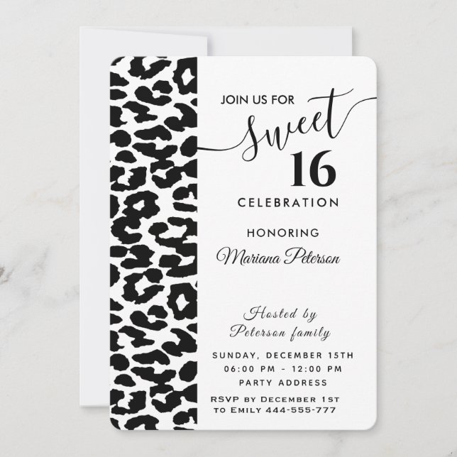 Invitación Guay Trendy white leopard dulce 16 Invitati (Anverso)
