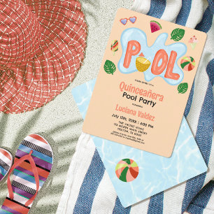 Invitación Guay Tropical Summer Pool Fiesta Quinceañera Invit