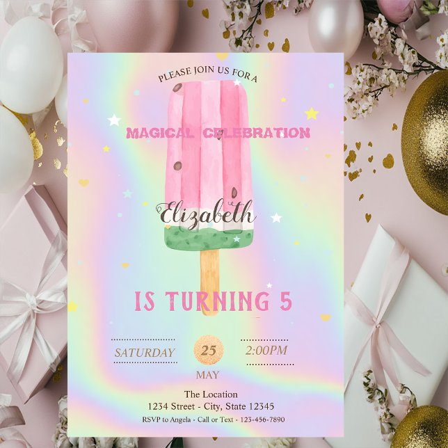 Invitación Guay Watercolor Crema helado Holográfico Cumpleaño (Subido por el creador)