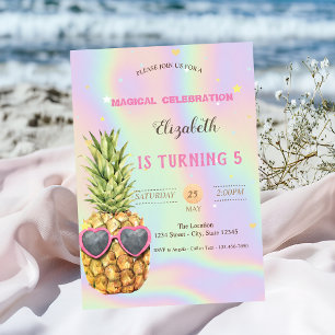 Invitación Guay Watercolor Pineapple Holographic Birday