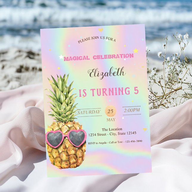 Invitación Guay Watercolor Pineapple Holographic Birday (Subido por el creador)