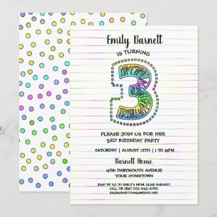 Invitación Guay Whimsical Fun 3er cumpleaños de fiesta