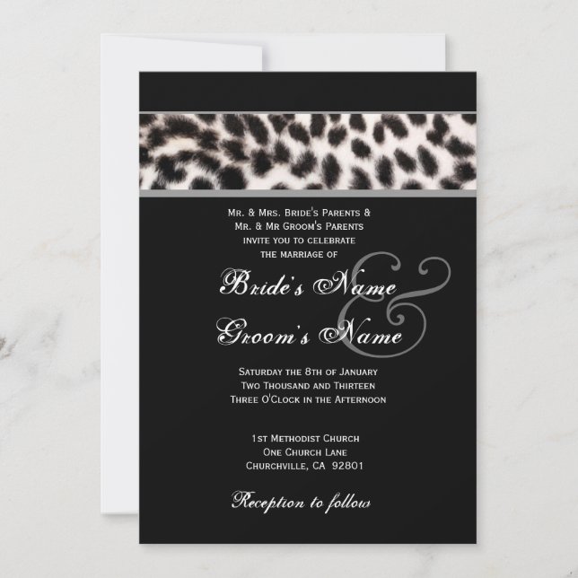 Invitación Guepardo blanco y negro que casa el papel metálico (Anverso)