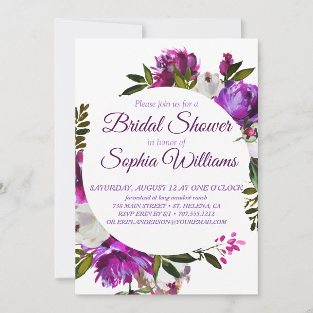 Invitación Guerra púrpura de peonías Bridal Shover (Anverso)