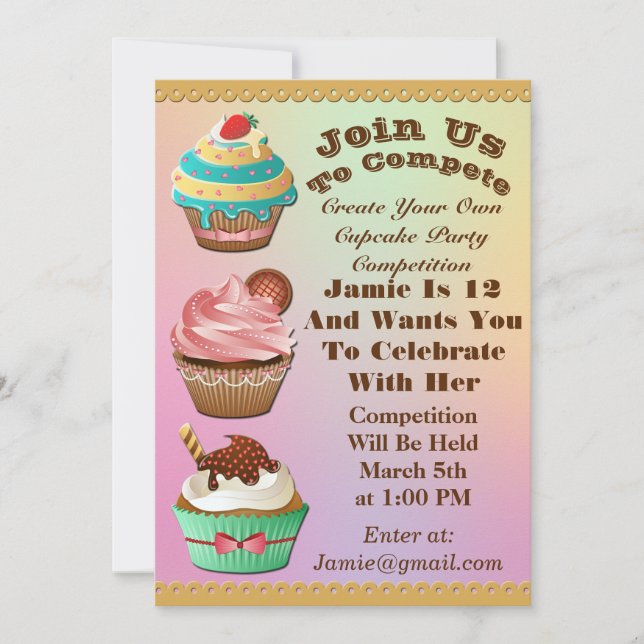 Invitación Guerras De Cupcake Bake Despierta Cumpleaños Auror (Anverso)