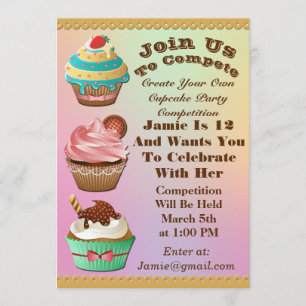 Invitación Guerras De Cupcake Bake Despierta Cumpleaños Auror