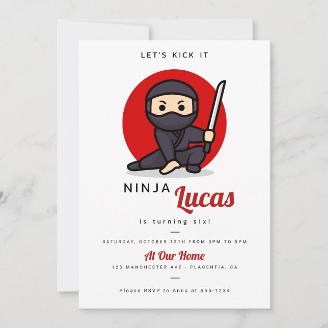 Invitación Guerrero del partido de cumpleaños Ninja moderno (Anverso)