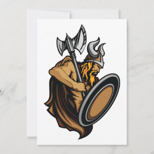 Invitación Guerrero vikingo bárbaro nórdico con hacha y escud
