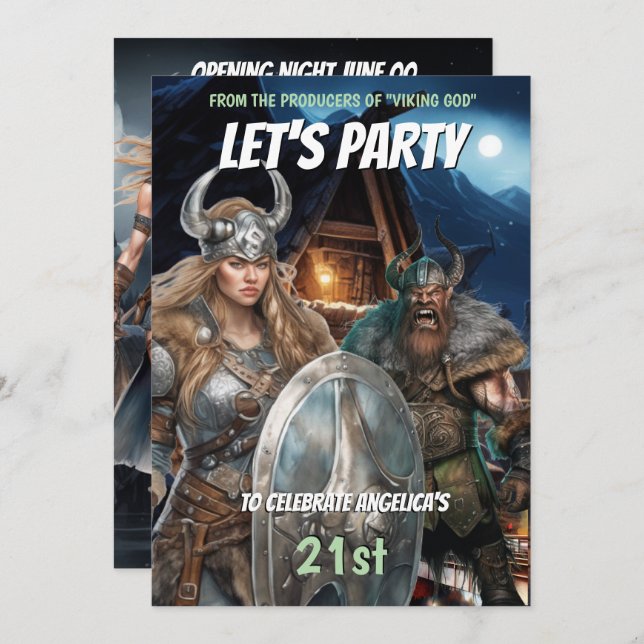 Invitación Guerreros del norte con temática vikingüe hombres  (Anverso / Reverso)