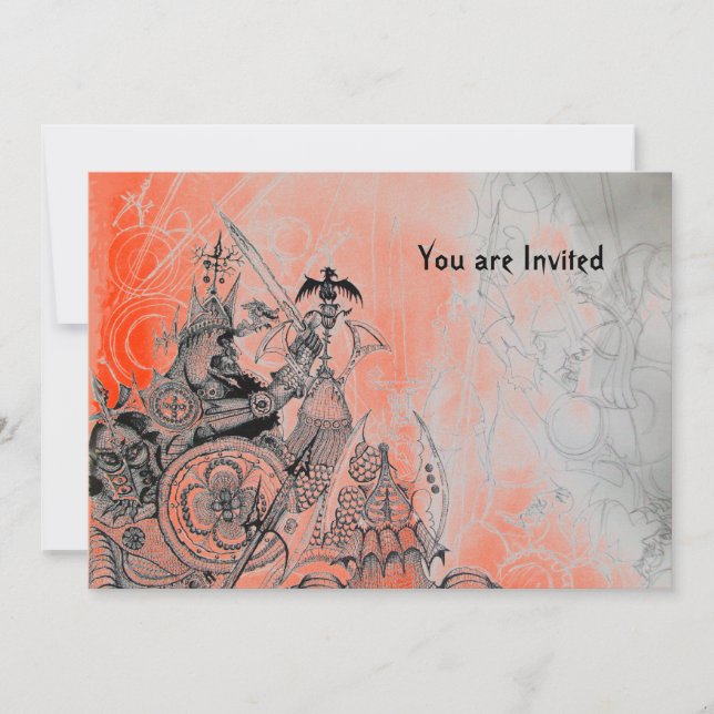 Invitación GUERREROS GÓTICOS , negro, blanco y rojo (Anverso)