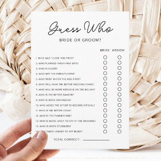 Invitación Guess Who Bride or Groom Game Bridal Shower Game