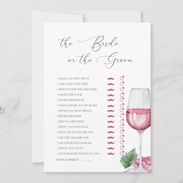 Invitación Guess Who Vino before Vows Bridal Shower Game (Anverso)