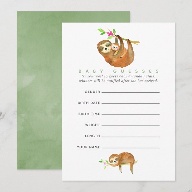 Invitación Guesses de Baby Shower con la temática de Cute Wat (Anverso / Reverso)