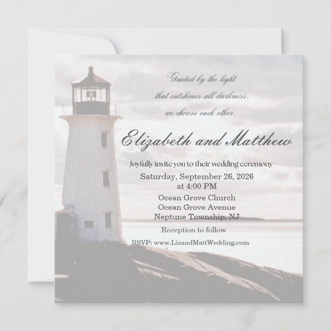 Invitación Guided by the Light Lighthouse Wedding Invitation (Anverso)