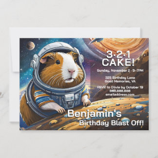 Invitación Guinea Pigs in Space, Countdown to Cake Birthday I